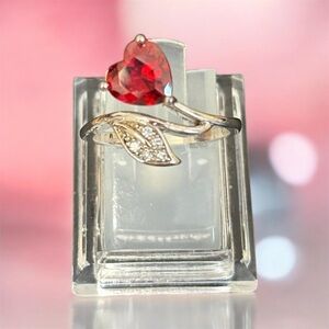Elegant Red Heart Ring with Silver Band